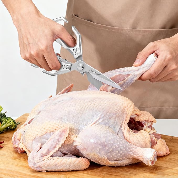 Kitchen Scissors, Heavy Duty Kitchen Shears for Cutting Chicken, Poultry, Game, Meat - Chopping Vegetable,Dishwasher Safe,Christmas Gifts for Men Women（Silver）