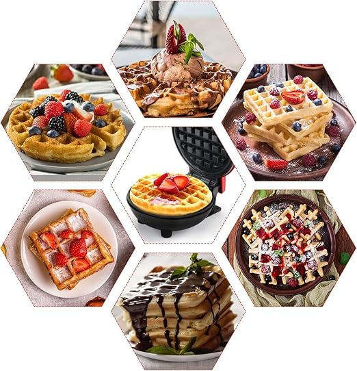 Holstein Housewares Personal/Mini Waffle Maker, Non-Stick Coating, Red- 4-inch Waffles in Minutes, Ideal for Breakfast, Brunch, Lunch or Snacks