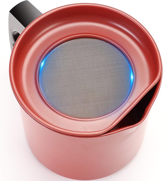 Cambom Bacon Grease Container with Fine Mesh Strainer, 1.3 L almost 6 Full Cups Iron Cooking Oil Can with Removable a Coaster Tray for Kitchen Fat Storage Red