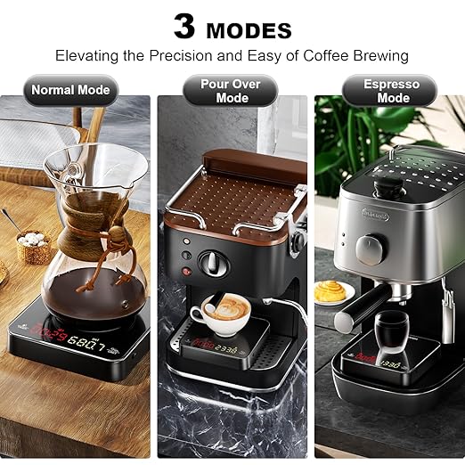 UNIWEIGH Mini Coffee Scale with Timer,Rechargeable Espresso Scale,2kg/0.1g Precision Scale for Espresso and Pour-Over Coffee, Portable Digital Kitchen Scale with Automatic Timing,Black