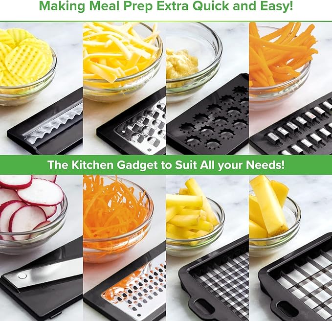 PrepNaturals Vegetable Chopper with Container, Veggie Chopper, Food Chopper & Onion Chopper - Mandoline Slicer for Kitchen (12 in 1, Black)