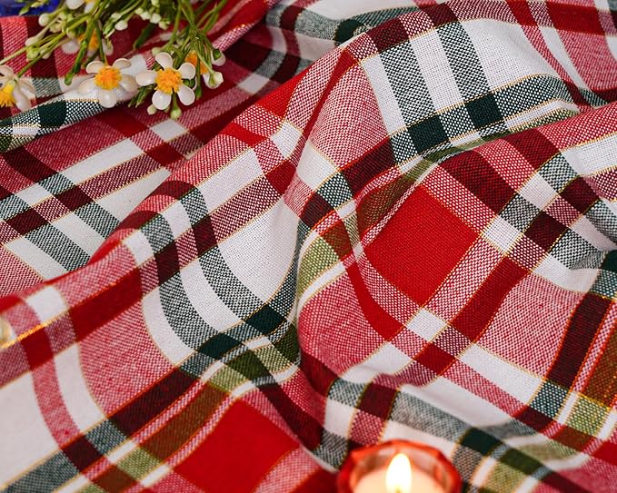 Blue Needles Gingham Buffalo Plaid Cloth Napkins 100% Cotton Set of 12 Dinner Table Napkins 18x18 inch Soft, Reusable, Washable Perfect for Valentine's Day Parties & Everyday Use - Gold, Red & Green
