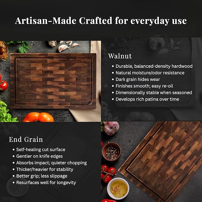 Cutting Board for Kitchen – Wood Cutting Board, Non-Toxic Butcher Block, Walnut Cutting Boards with Juice Groove & Handles, Charcuterie Board – 10" x 13.75" x 1.75" (Pyrowood)