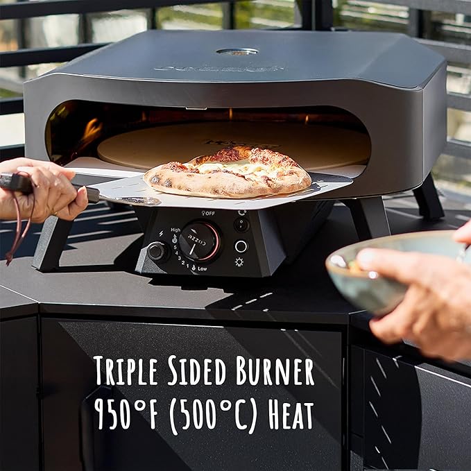 Cozze 13" Gas Pizza Oven with Rotating Pizza Stone for Easy Restaurant-Style Pizza at Home – Triple Burner, Built-In Thermometer, Fast 15-Min Preheat, Portable Outdoor Pizza Oven