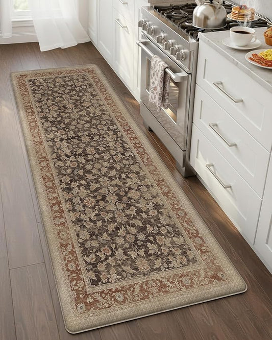 Color&Geometry Anti Fatigue Kitchen Mats for Floor 24x59, Vintage Decor, Easy Clean, Waterproof & Oil Proof, 0.4" Thick Cushioned, Non-Slip Kitchen Runner Rug for Sink, Laundry, Office, Light Taupe
