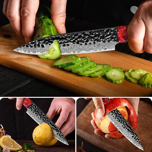 COOKLET'S Paring Knife, Professional High Carbon Stainless Steel Forged Kitchen Knife, Ultra Sharp Small Fruit Knife, G10 Ergonomic Color Handle with Elegant Gift Box for Family, Silver