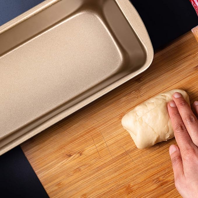 Patelai 4 Pack Small Loaf Pans for Baking Bread Non Stick Bread Pan Rectangle Baking Tray Toast Mold(Gold,9.3 x 3.7 Inch)