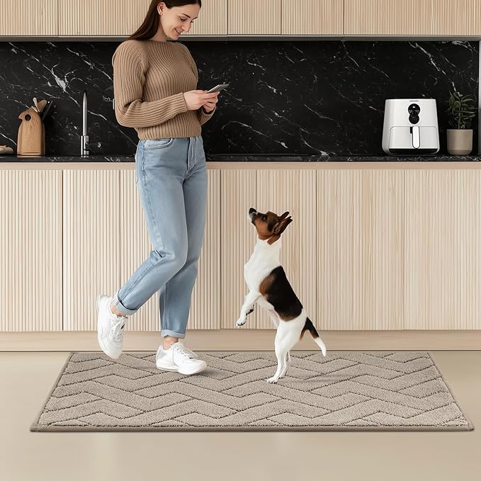 Machine Washable Kitchen Rugs 24" x 36", Non-Slip Kitchen Runner Rugs Mats for Floor, Absorbent Comfort Standing Mats for Kitchen, Sink, Laundry and Hallway, Taupe