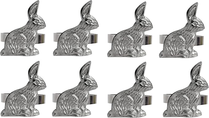 COTTON CRAFT Easter Bunny Napkin Ring - Set of 8 Metal Napkin Rings - Spring Summer Everyday Napkin Holders - Easter Brunch Party Gift - Dining Table Décor - Silver