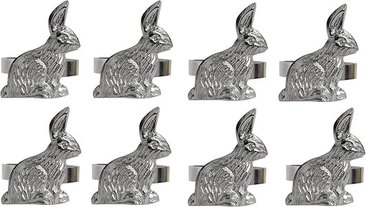 COTTON CRAFT Easter Bunny Napkin Ring - Set of 8 Metal Napkin Rings - Spring Summer Everyday Napkin Holders - Easter Brunch Party Gift - Dining Table Décor - Silver