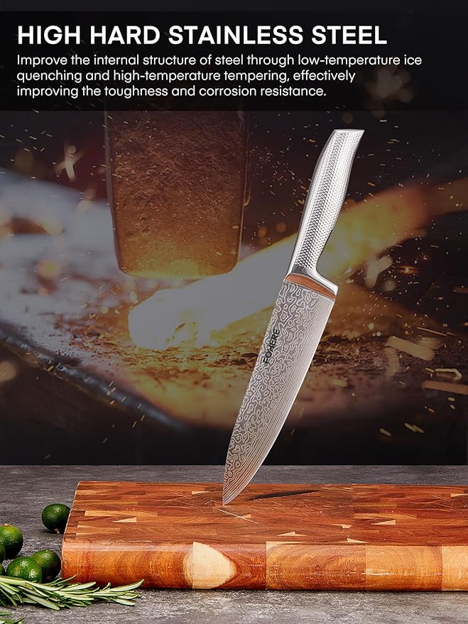Knife Block Set, FOHERE Knife Set with Advanced Self Sharpening Technology, 14 Pieces Waved Texture Kitchen Knife Set, Stainless Steel Knife Set with Block, Sharp Knives with Non-slip Ergonomic Handle
