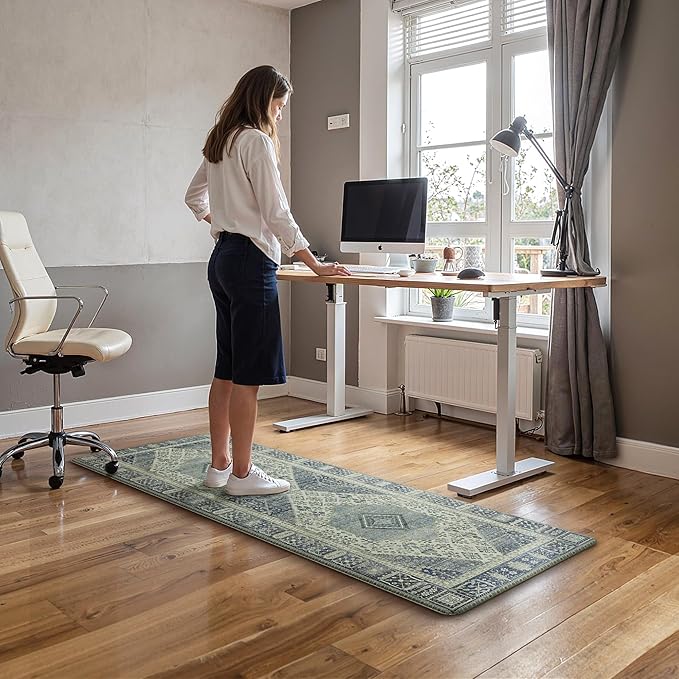 GENIMO Kitchen Mats for Floor, Washable Anti Fatigue Mat for Cushioned, 17.3"x59", Waterproof Kitchen Rugs, Non Slip Foam Comfort Standing Mat Rug for Home, Runner, Sink, Laundry, Blue