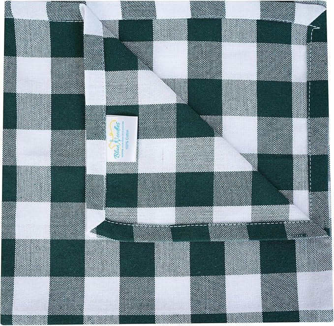 Blue Needles Gingham Buffalo Plaid Cloth Napkins 100% Cotton Set of 12 Dinner Table Napkins 18x18 inch, Soft Reusable Washable Ideal for Wedding Parties & Everyday Use - Forest Green & White