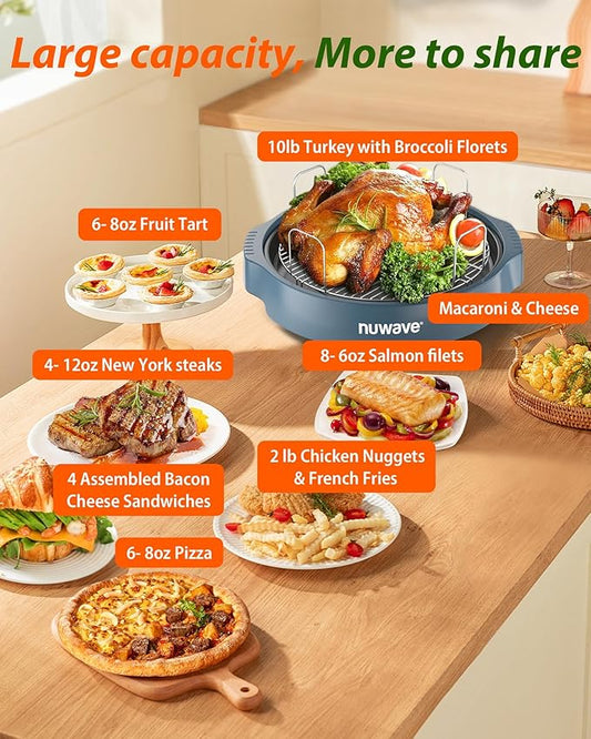 Nuwave Oven Pro Plus Air Fryer, Infra-Red Countertop, 2025 Advanced Convection, No Defrosting or Preheating, Cook Fresh or Frozen, Durable Power Dome, 100 Presets & 50 Memory, PFAS Free, Cozy Blue