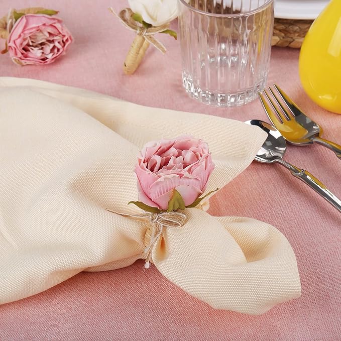 Flower Napkin Rings Set of 8,Pink Peony Flower Handmade Napkin Holder Rings Table Decorations for Wedding,Fall,Daily Party,Picnics,Banquet,Luncheons,Birthday,Christmas,Valentine's,Thanksgiving