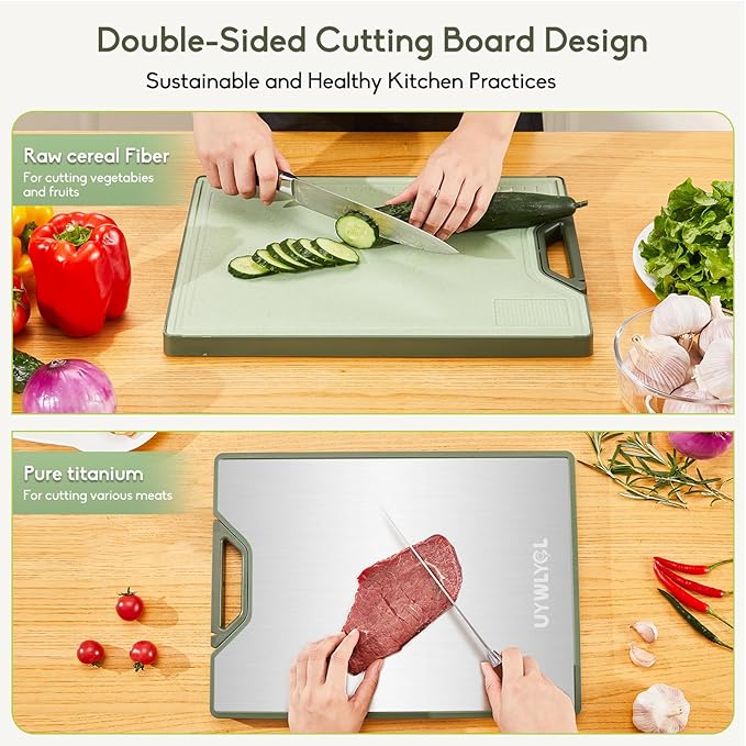 Titanium Cutting Board for Kitchen, Extra-Thick Double Sided Non-Toxic, Titanium & Wheat Straw PP, Food-Grade Chopping Board, Easy to Clean, Large 16"x11"