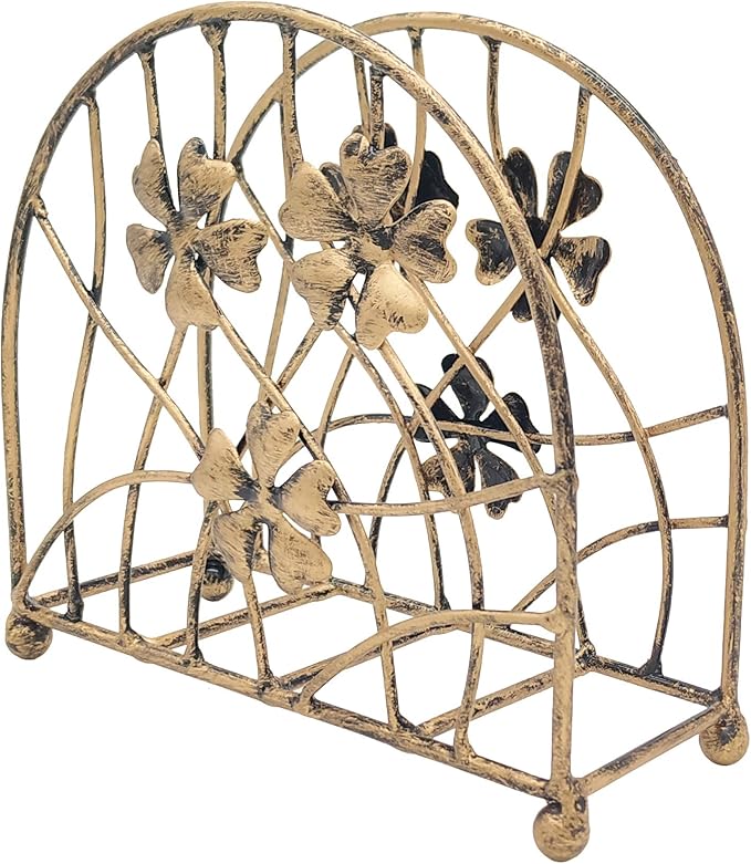 Antique Bronze Metal Floral Petals & Branches Tabletop Napkin Holder, Freestanding Tissue Dispenser