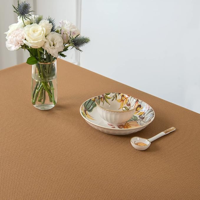 maxmill Textured Rectangular Tablecloth Water Resistance Antiwrinkle Spillproof Soft Jacquard Table Cloth for Fall Harvest Thanksgiving Parties and Holiday Dinners, 60 x 104 Inch, Amber Bronze