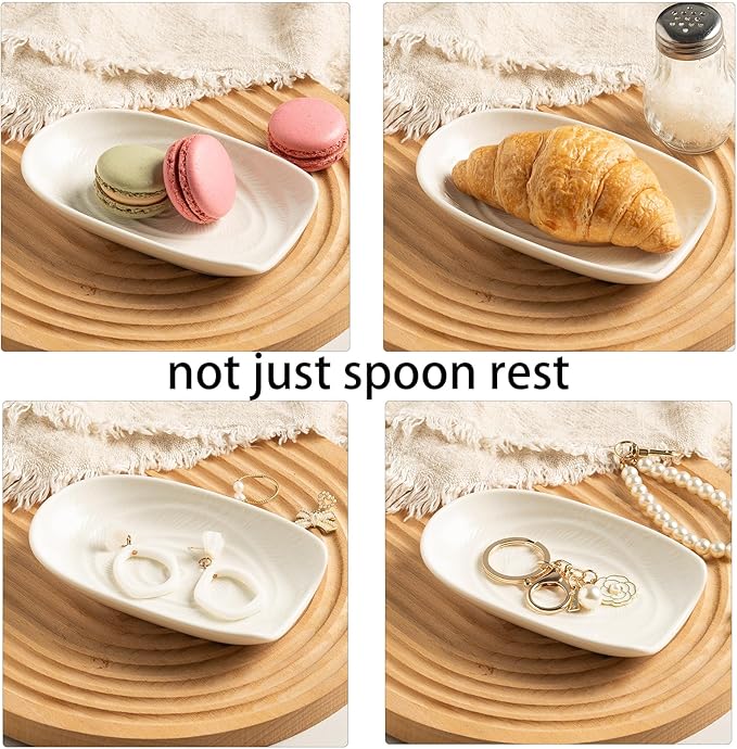 Ceremic Spoon Rest for Stove Top, Spoon Holder for Kitchen Counter, Coffee Spoon Rest, Cooking Utensil Rest for Ladles, Kitchen Decor, Housewarming Gifts, 1 pack (white)