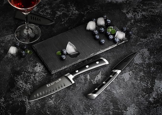 Cangshan S+ Series 1022094 German Steel Forged 2-Piece Titanium Coated Santoku Starter Knife Set with Sheaths, Noir Black