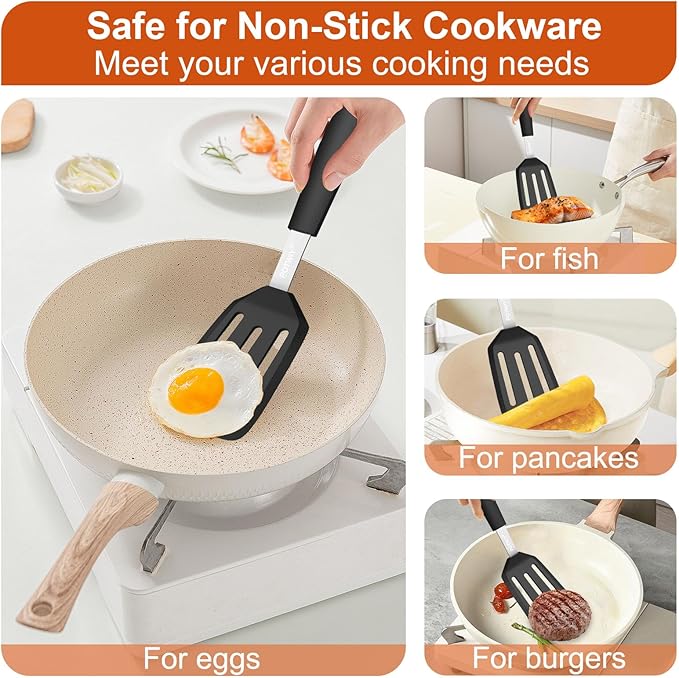 Silicone Spatula, 13 x 3.2 In, 600°F Heat Resistant Kitchen Spatula, BPA Free, Flexible Turner For Non Stick Frying Pan, Cooking, Flipping Egg and Pancake, Dishwasher Safe, Black