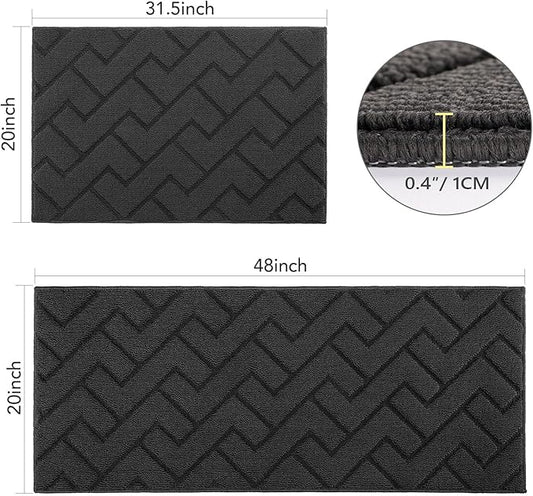 hicorfe Kitchen Rugs and Mats Sets,2 Pieces Super Absorbent Polypropylene Non-Slip Rug,Soft Comfort Floor Mat,Machine Wash for Kitchen,Hallway,Office,Sink,Laundry(20" x 32"+20" x 48",Charcoal)