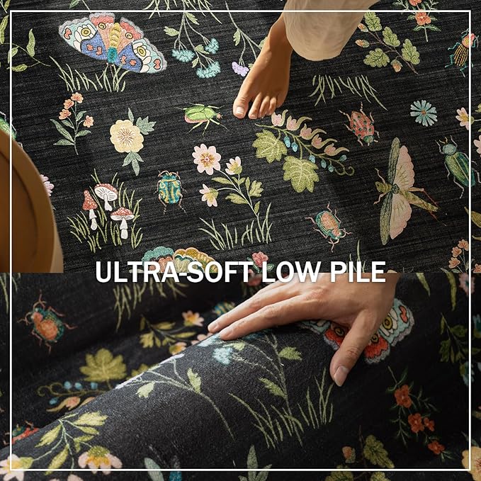 Machine Washable Rug for Living Room: 5x7 Area Rugs Vintage Rugs Stain Resistant Non Slip Low Pile Lightweight Soft Carpets for Bedroom Kitchen Dining Room Nursery Kids Room Farmhouse Home Office