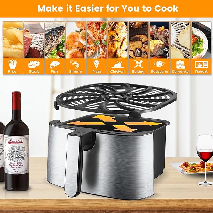 Air Fryer Replacement Parts for Gourmia 7QT GAF798 GAF716 Air Fryer, Food Grade Nonstick 8.97''*8.97'' Accessories Rack Tray Grill Pan Grill Plate Crisper Plate, Dishwasher Safe