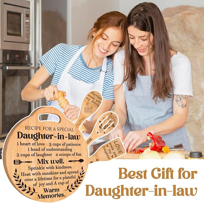 Daughter in Law Gifts - Engraved Bamboo Cutting Board Set, Unique Daughter in Law Birthday Gifts from Mother in Law, Mothers Day Christmas Birthday Gifts for Daughter in Law