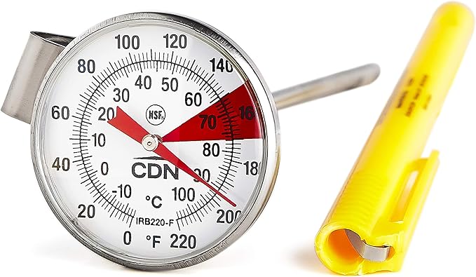 CDN ProAccurate® Instant Read Beverage Frothing Thermometer with Clip for Precise Temperature Measurement, 5" Stainless Steel Stem, Yellow Case (IRB220-F)
