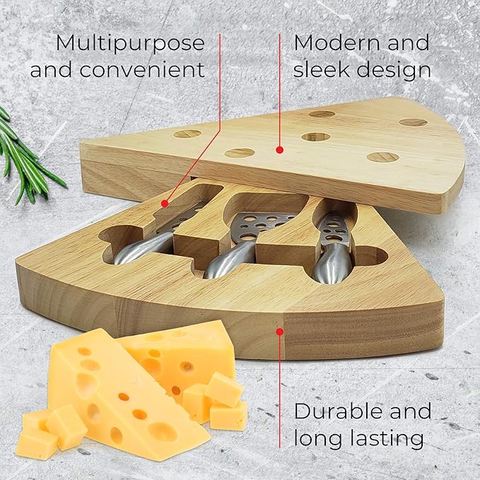 Rubber Wood Cheese Board Set - Charcuterie Platter with Cutlery Set - Perfect for Birthday, Housewarming & Wedding Gifts, Can Be Used in Sets Forming a Center Piece