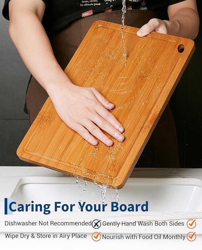 Garvee Bamboo Cutting Board Set of 3, Multi-Sizes Kitchen Cutting Boards with Deep Juice Grooves & Built-in Handle, Wooden Chopping Boards for Charcuterie, Vegetables & Fruit