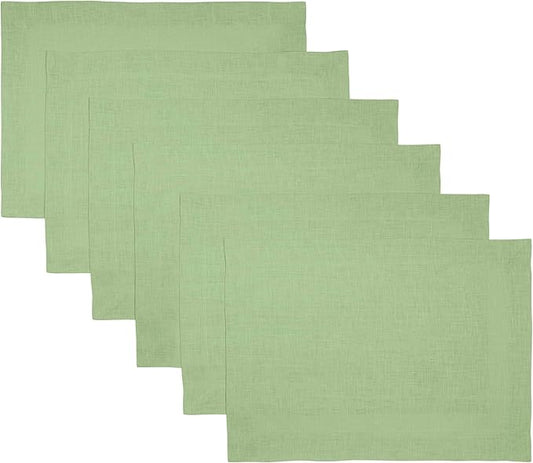 D'Moksha Homes Linen Placemats 14 x 19 Inch - Sage Green Placemats Set of 6-100% Pure Linen Table Place Mats for Spring, St Patricks Day, Easter - Handcrafted and Machine Washable