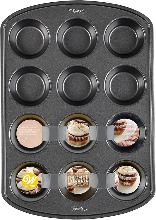 Wilton Gold Non-Stick 12 -Cup Muffin Pan, Stainless Steel Bakeware, Made without PFAS, 10.5 x 15 x 1.4 in, Packaging May Vary