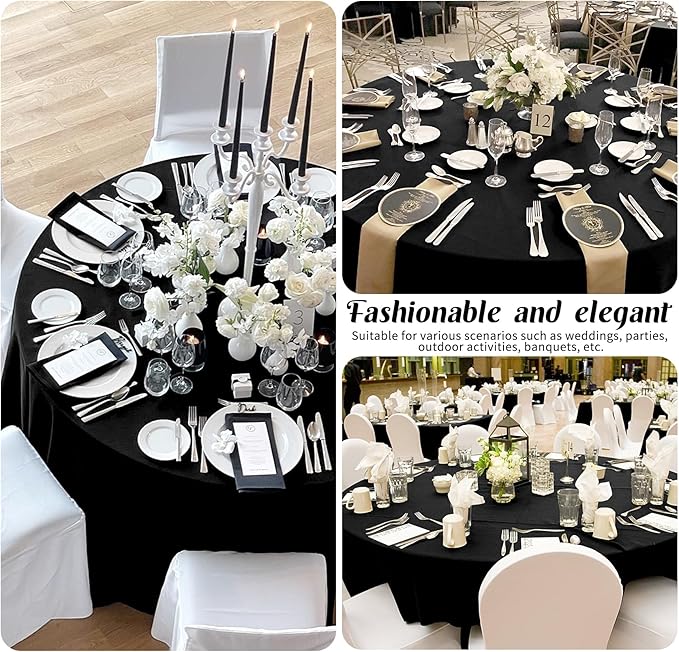 HAISIWLKJ 2 Pack 60 Inch Black Round Tablecloth for Round Table Washable Reusable Outdoor Polyester Fabric Decorative Table Cover for Dining, Buffet, Camping, Baby Shower, Party