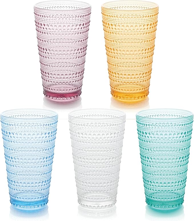 Santa Fe Teal Set of 6 Premium Acrylic Ice Tea Glass 22 oz – Unbreakable Drinkware with Textured Bubble Design, Shatterproof Tumblers for Indoor & Outdoor Use
