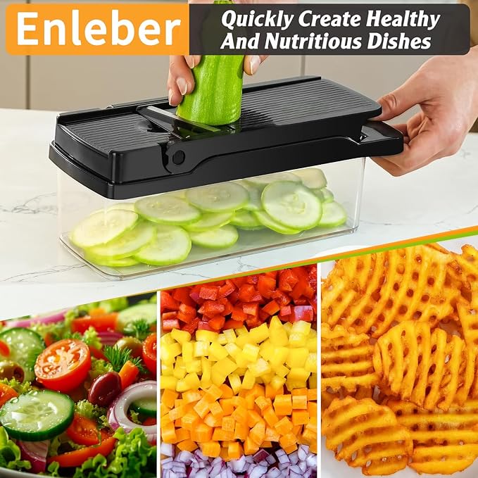 12 in 1 Vegetable Chopper Mandoline Slicer, Dicer Shredder Julienne Food Veggie Onion Chopper Cheese Grater with Container Salad Cutter Multi All-in-1 Kitchen Gadgets & Home Essentials