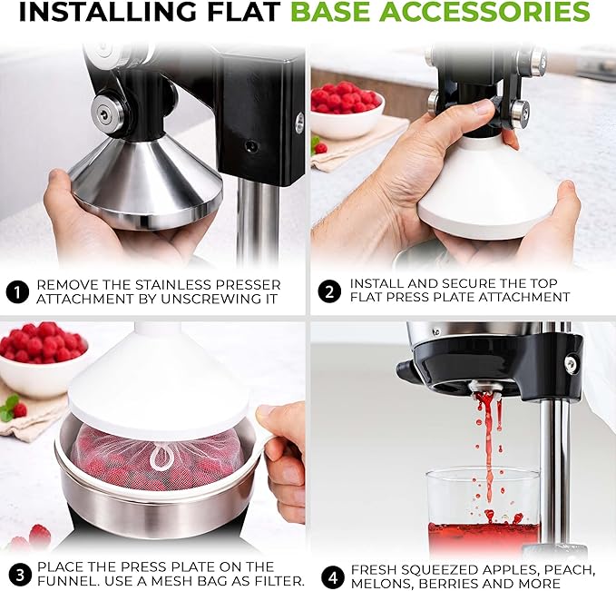 Zulay Kitchen 9 in 1 Cast Iron Juicer - Easy-to-Clean Heavy-Duty Manual Juicer with Presser Attachment to Juice All Types of Fruits! Extra Tall with Stainless Steel Bowl - Black