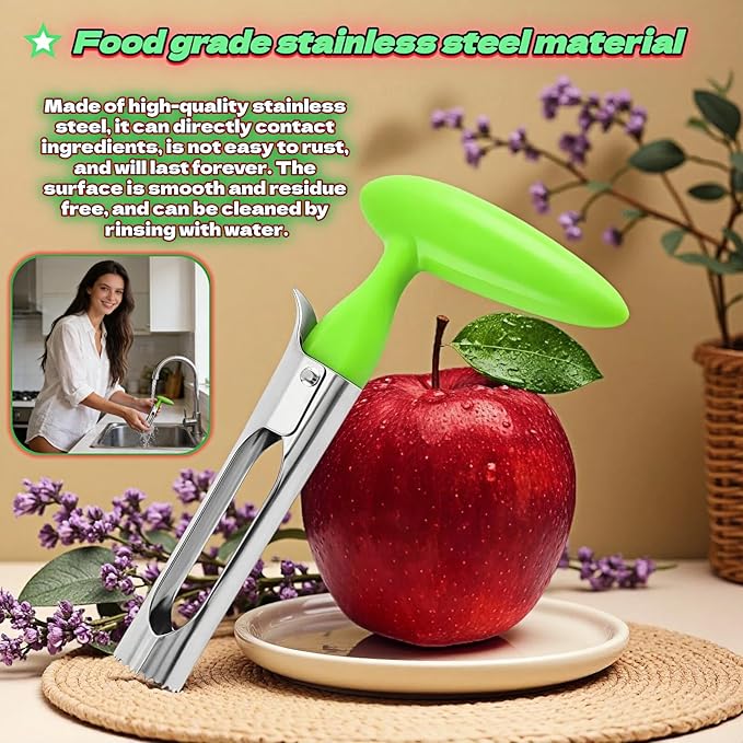 Apple Corer, Stainless Steel Apple Corer and Divider with Sharp Serrated Blade – Easy to Use – Core Remover Tool for Apples, Pears, Cupcakes – Heavy-Duty Kitchen Gadget for Baking, Cooking (Green)