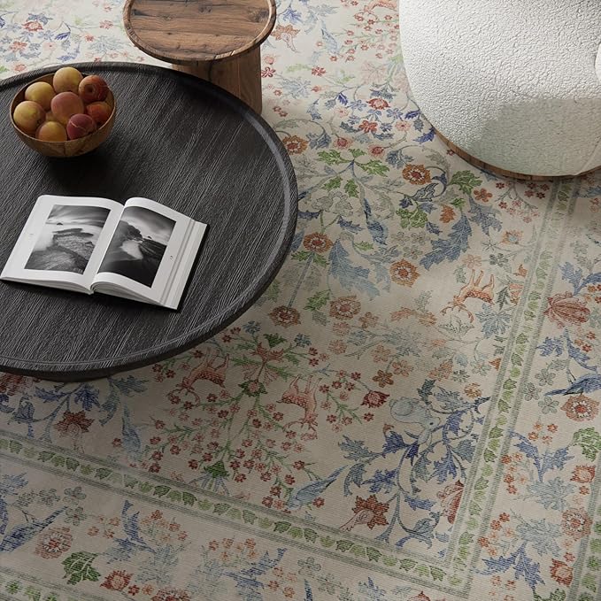 8x10 Area Rugs for Living Room: Washable Bedroom Rug Vintage Area Rug Stain Resistant Non Slip Low Pile Lightweight Soft Carpets Rug for Dining Room Kitchen Nursery Kids Room Farmhouse Indoor