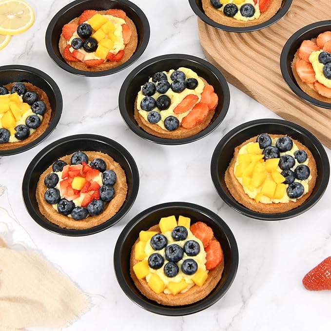 8 Pcs 4 Inch Mini Pie Pan Tins, Round Tart Pans, Carbon Steel Pizza Pan Nonstick Quiche Pans for Baking Small Bakeware Set - Oven & Dishwasher Safe