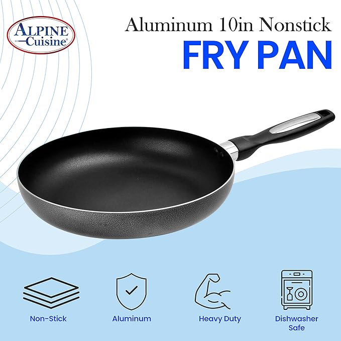 Alpine Cuisine Fry Pan 10-Inch Nonstick Coating Gray, Frying Pans Nonstick for Stove with Stay Cool & Comfortable Handle, Durable Nonstick Cookware, Ideal for Family