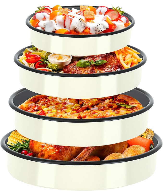 MCCSI Roasting Pans Set Round Baking Dish 4-Pack 9/10/12/14 Inch Enamel Non-Stick Large Bakeware for Cake Pizza Turkey Roaster, Oven & Dishwasher Safe Christmas Gift for Ladies Cookware