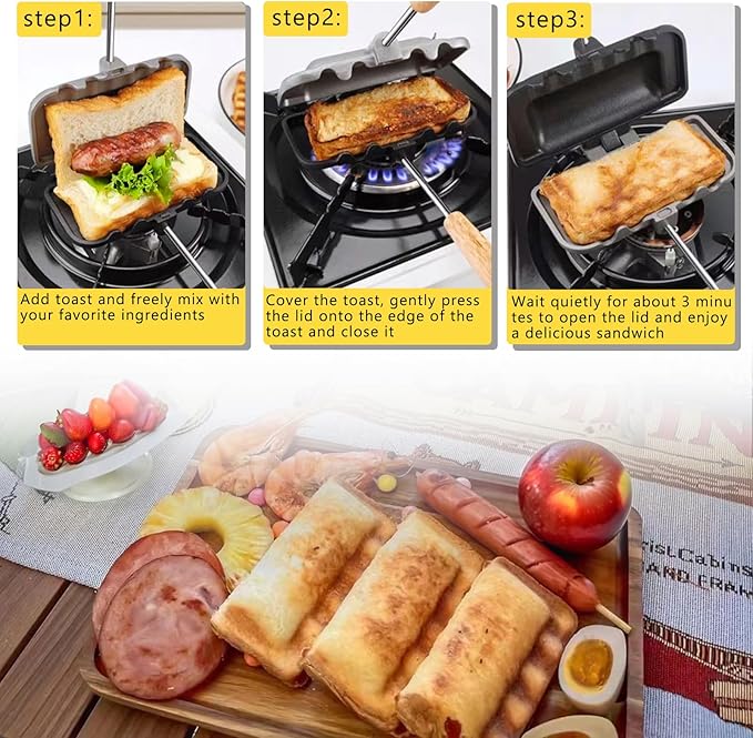 Portable Hot Sandwich Maker - Ideal for Home & Outdoor Use, Sandwich & Hobo Pie Maker, Breakfast Skillet Flip Pan