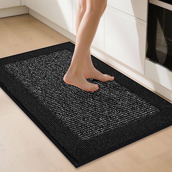 BEQHAUSE Kitchen Rugs 32"x48", Kitchen Runner Rug Non-Slip Kitchen Mats for Floor, Absorbent and Stain Resistant Kitchen Mats, Machine Washable Rugs for Kitchen, Hallway, Laundry & Sink, Black