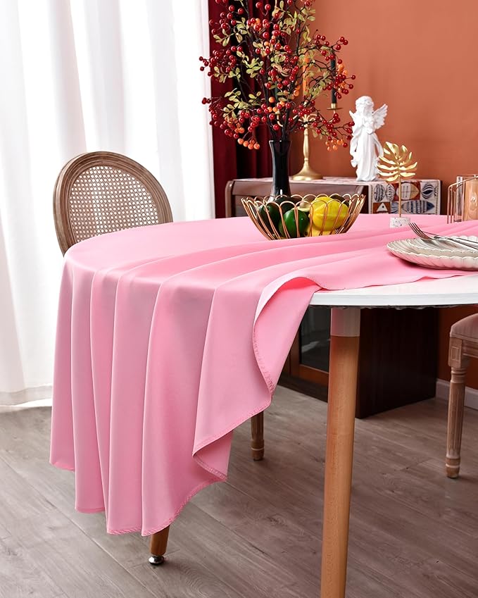 MEANMOY 2 Pack Pink 210 GSM Water & Stain Resistant Round Tablecloth - Solid 70 Inch Circle Table Cloth Cover in Wrinkle Free Washable Wipe Clean Polyester for Wedding, Party, Banquet (2 Pcs)