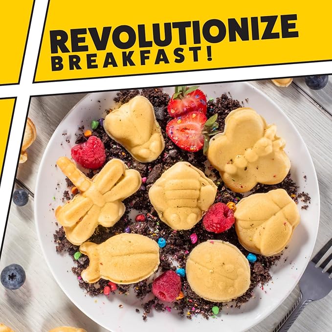 The Original Creepy Crawly Bug Waffle Maker- 7 Fun Different Insect Shaped Pancakes- Butterfly Lady Bug Bee & More- Electric Nonstick Waffler Iron, Morning Breakfast Treat, Kids Easter Basket Stuffer