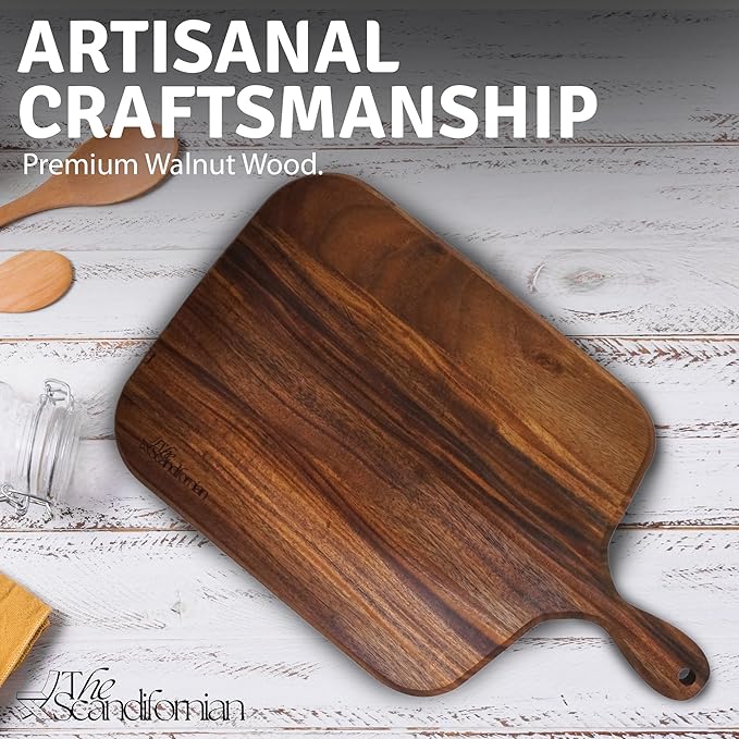 Walnut Wood Cutting Board | Jumbo Extra Large Size 26" x 16", Paddle Shape with Handle | Premium Elegant Handcrafted Walnut Cutting Board | Perfect for Entertaining