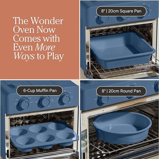 Our Place Wonder Oven + Baker’s Kit | 6-in-1 Air Fryer & Toaster Oven with Steam Infusion | 3-Piece Nonstick Ceramic Bakeware Set (Round, Square & Muffin Pan) | Non-Toxic PFAS-Free Baking | Blue Salt