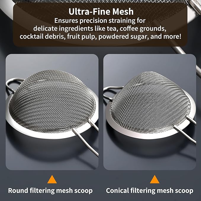 2-Pack Stainless Steel Fine Mesh Strainer – 3.35 Inch Tea & Coffee Sieve with Handle for Food, Liquid, & Cocktail – Dishwasher Safe